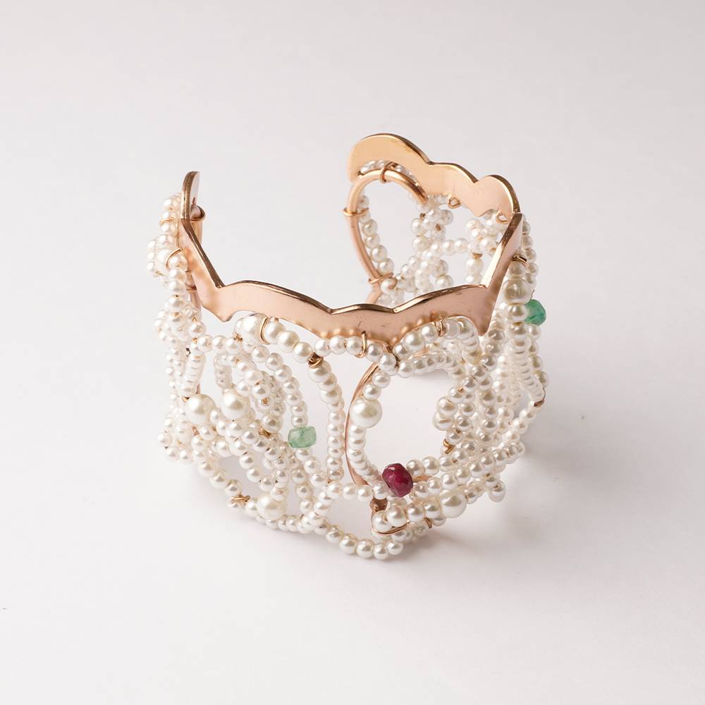 Pearl Cloud And Gemstone Gold Plated Cuff : S8268