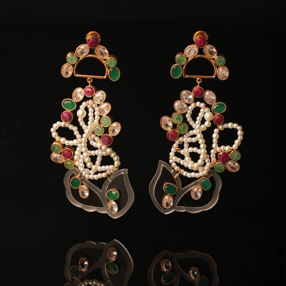 Moon Flower Gemstone Earrings : S8275