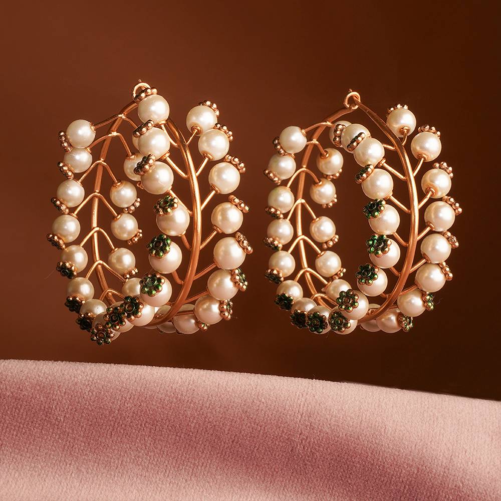 Pearlescent Trees Gold Plated Hoop Earrings : S8670