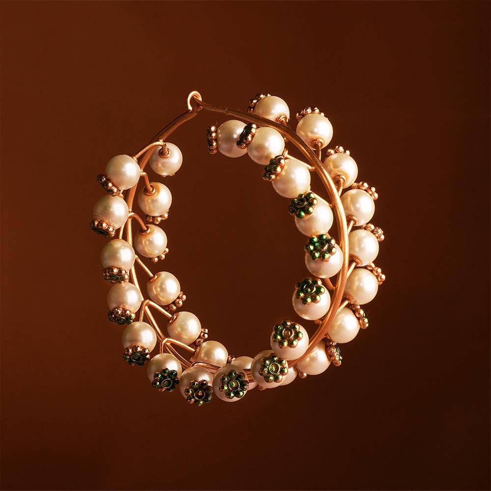 Pearlescent Trees Gold Plated Hoop Earrings : S8670