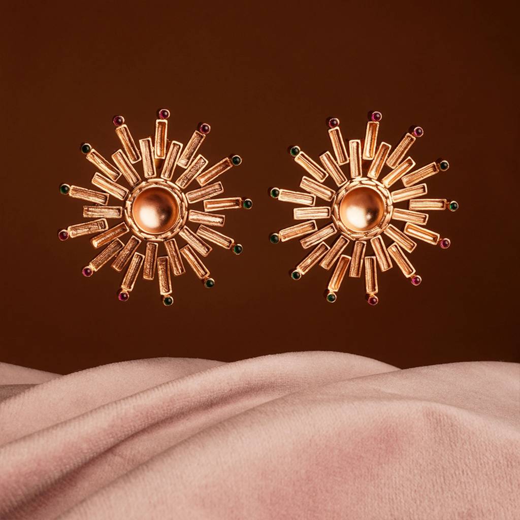 Sun Burst Gold Plated Stud Earrings : S8684
