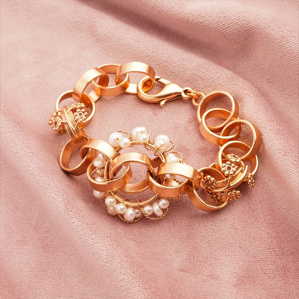 Neutron Loop Pearl Link Gold Bracelet Cuff : S8690