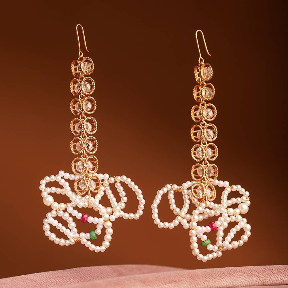 Star Shine Crystal And Pearl Drop Earrings : S8691