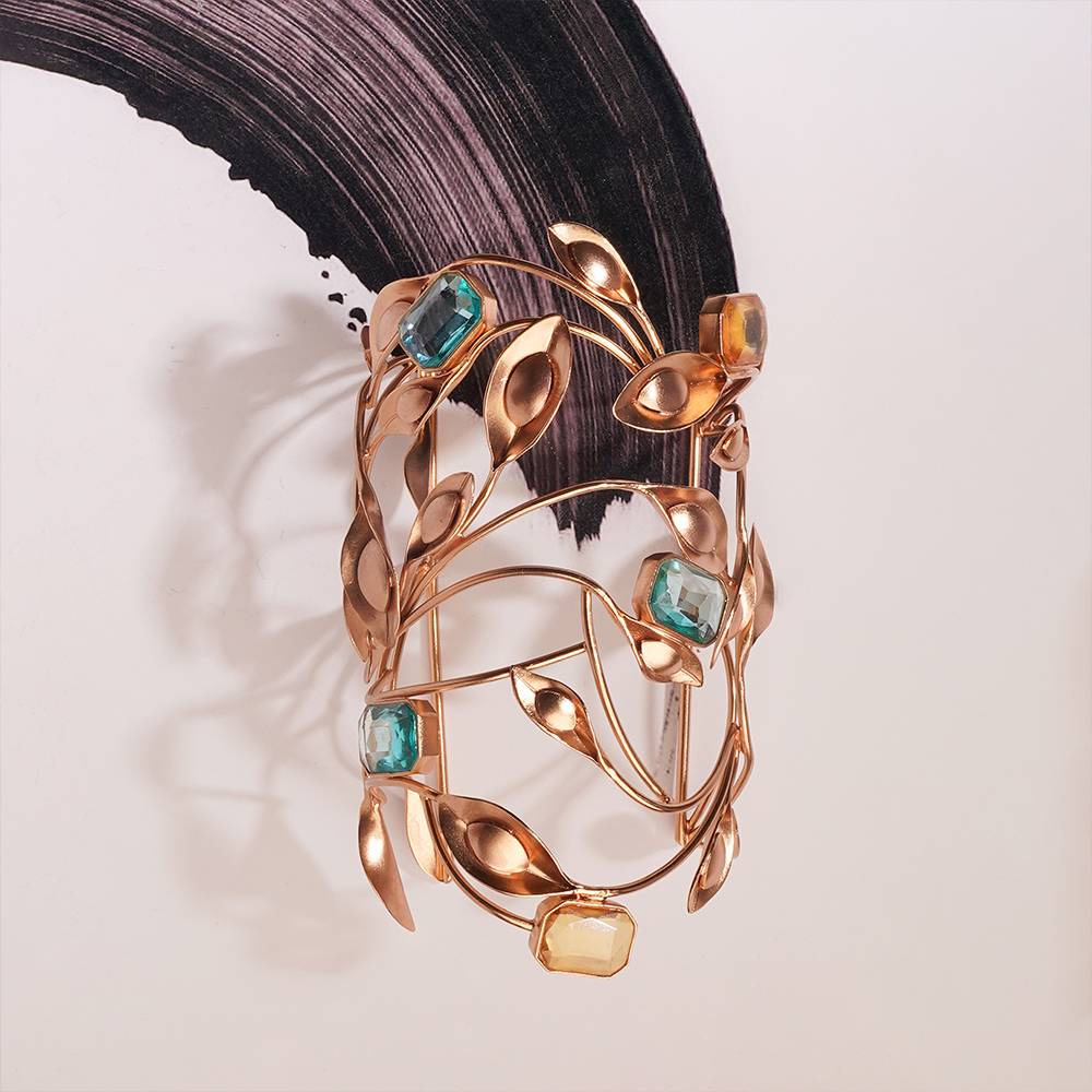 Fallen Angel Gold Plated Blue Crystal Hand Cuff : S8718