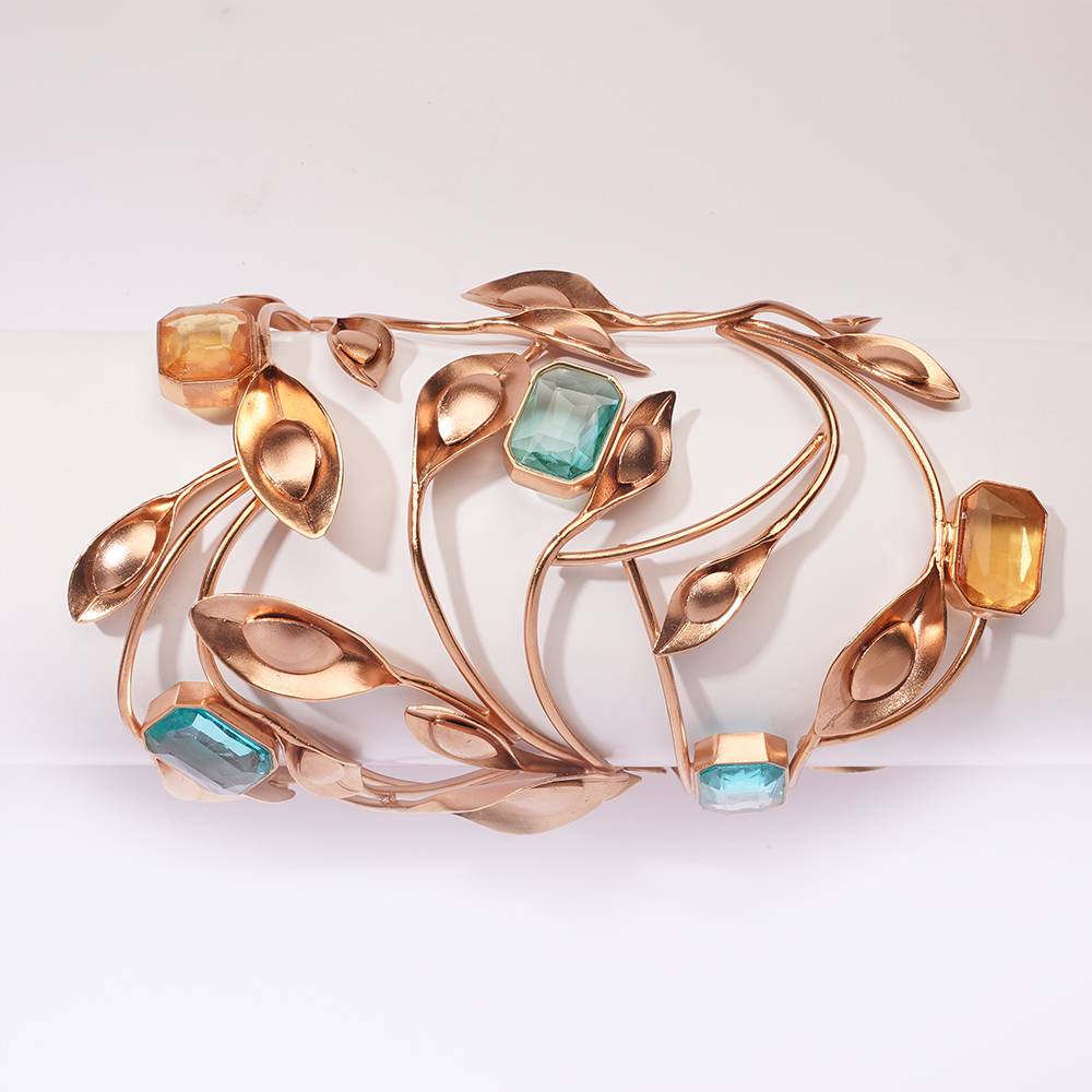 Fallen Angel Gold Plated Blue Crystal Hand Cuff : S8718