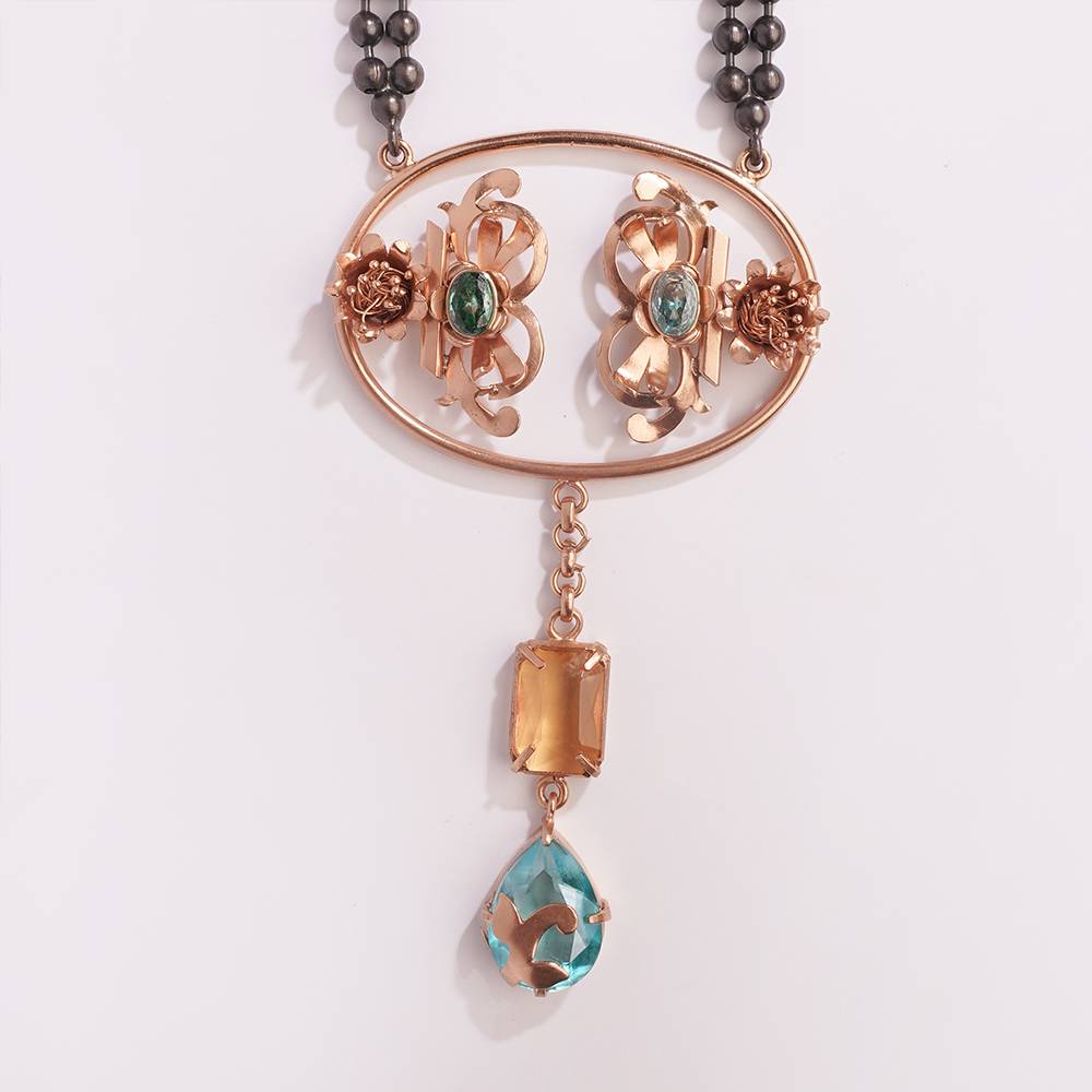 Saints And Cider Citrine And Blue Crystal Necklace : S8722