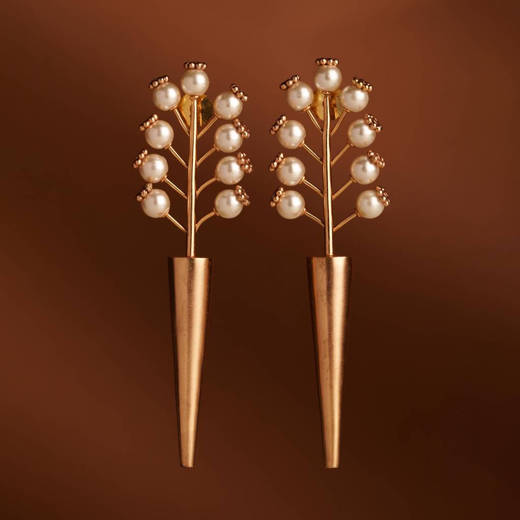 Cosmic Sabre Gold Plated Pearl Spike Earrings : S8744