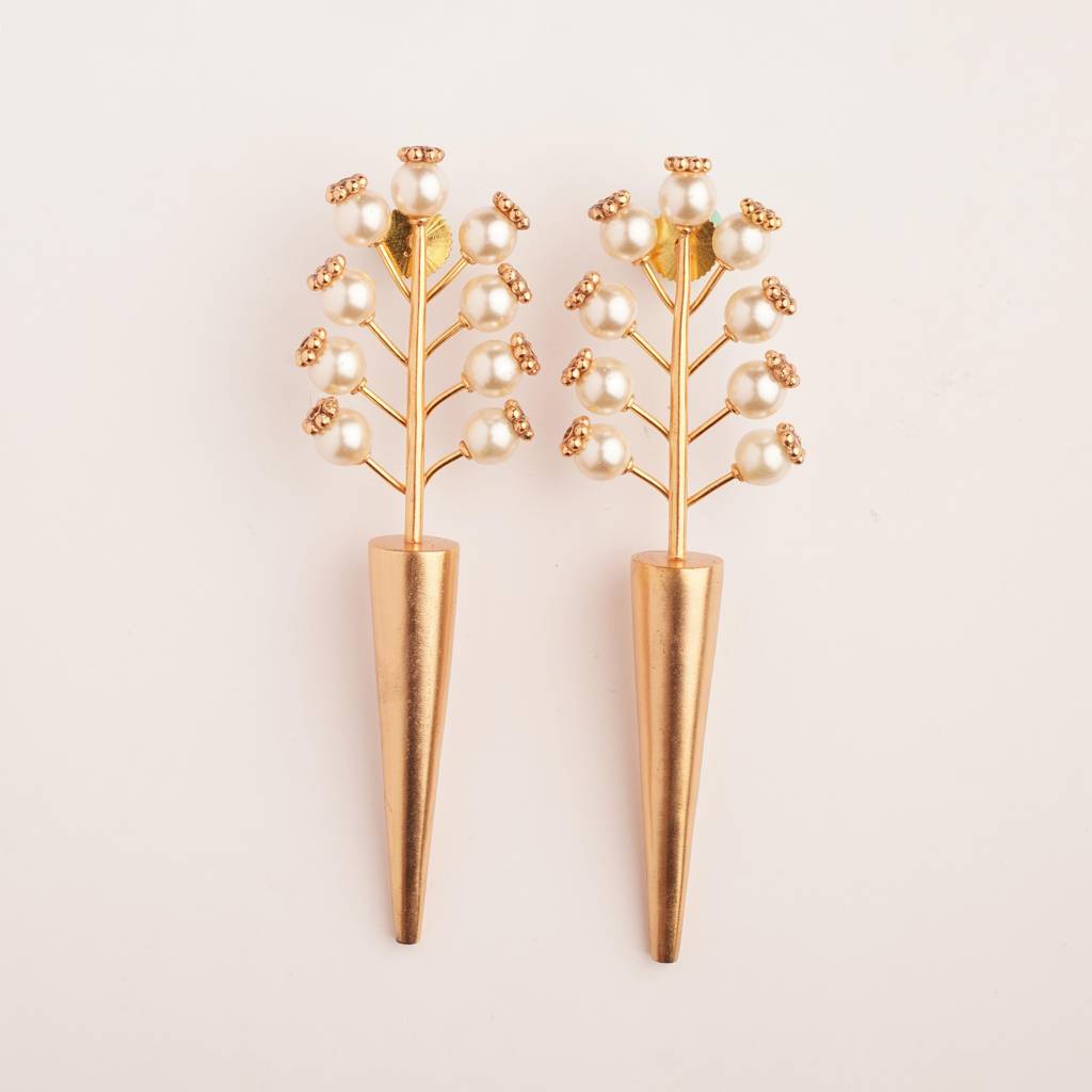 Cosmic Sabre Gold Plated Pearl Spike Earrings : S8744