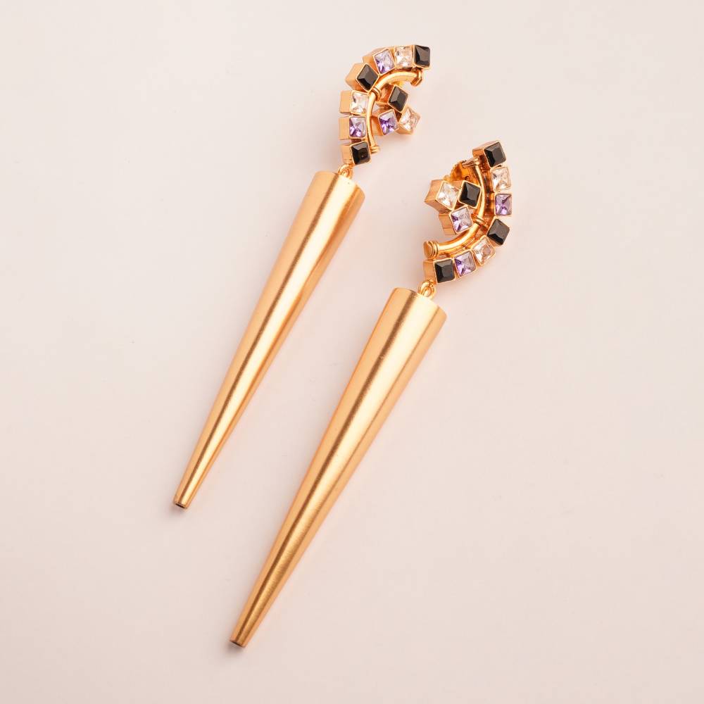Violet Sabre Gold Plated Spike Earrings : S8746