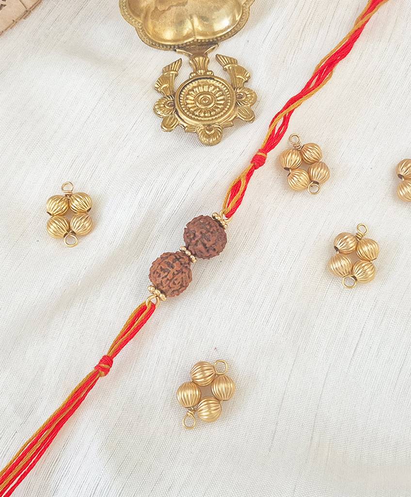 Two Rudraksha Rakhi With Red And Yellow Thread : S9128