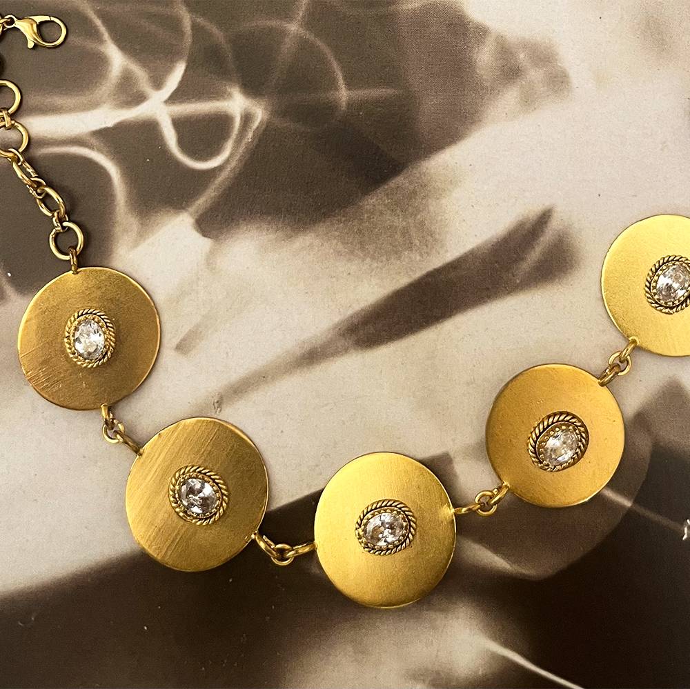 Gold Disc Crystal Necklace : S9292