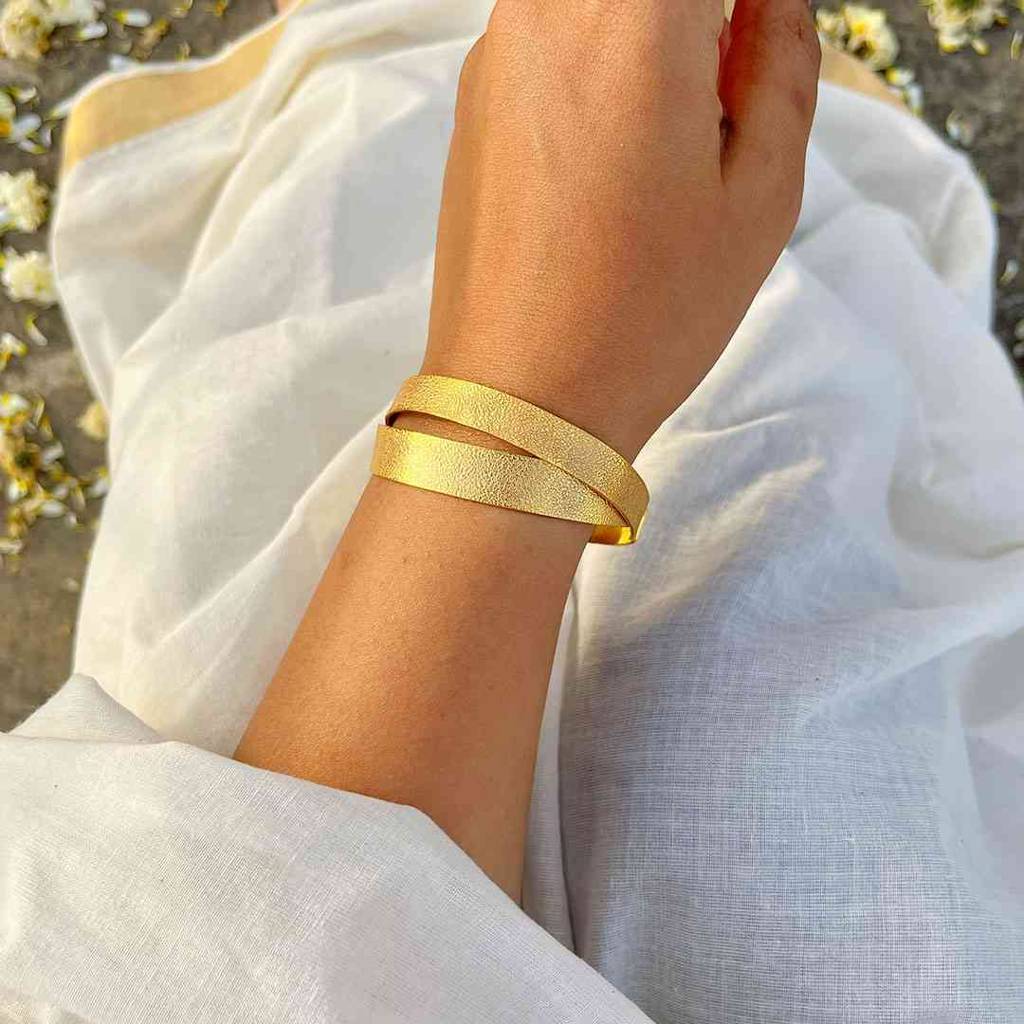 Order BAMBOO - Handforged Textured Gilded Wide Bronze Cuff Bracelet