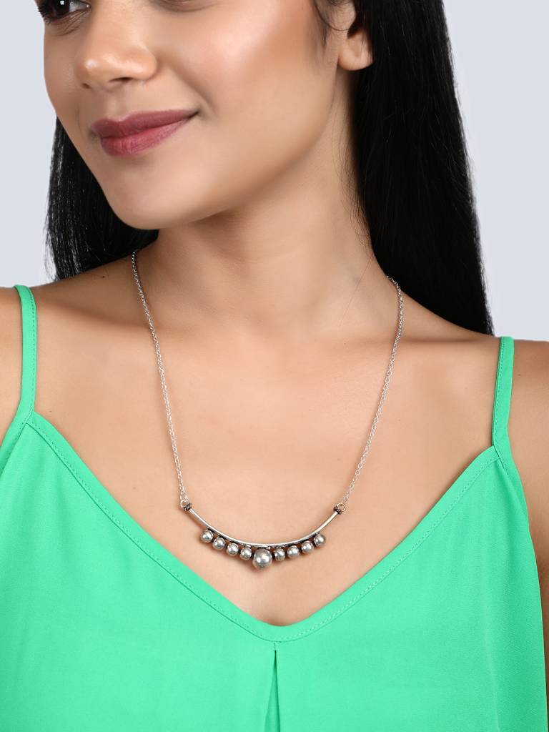 Firoza Silver-Toned Brass Oxidised Salangai Necklace : SALANGAIMALA847