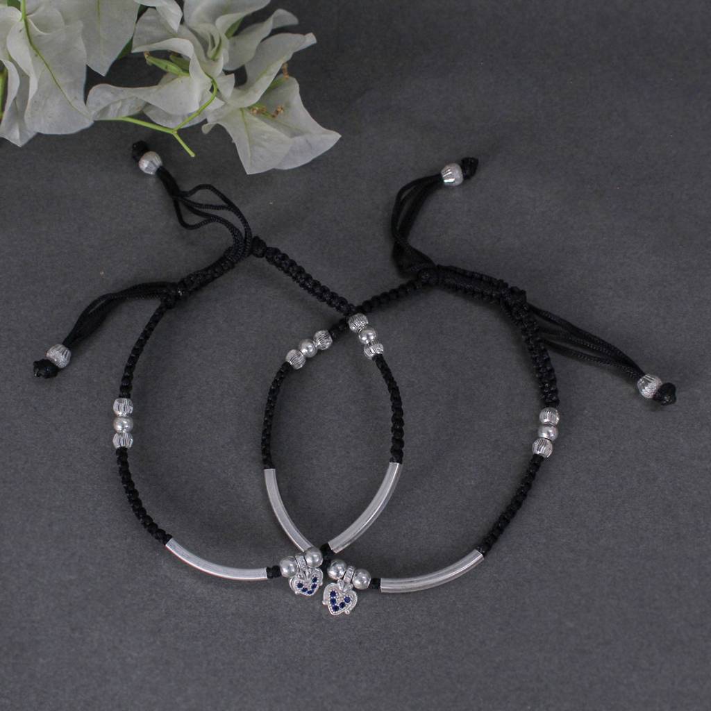 925 Sterling Silver Adjustable Anklet With Black Cord And Heart Charm : SANK001