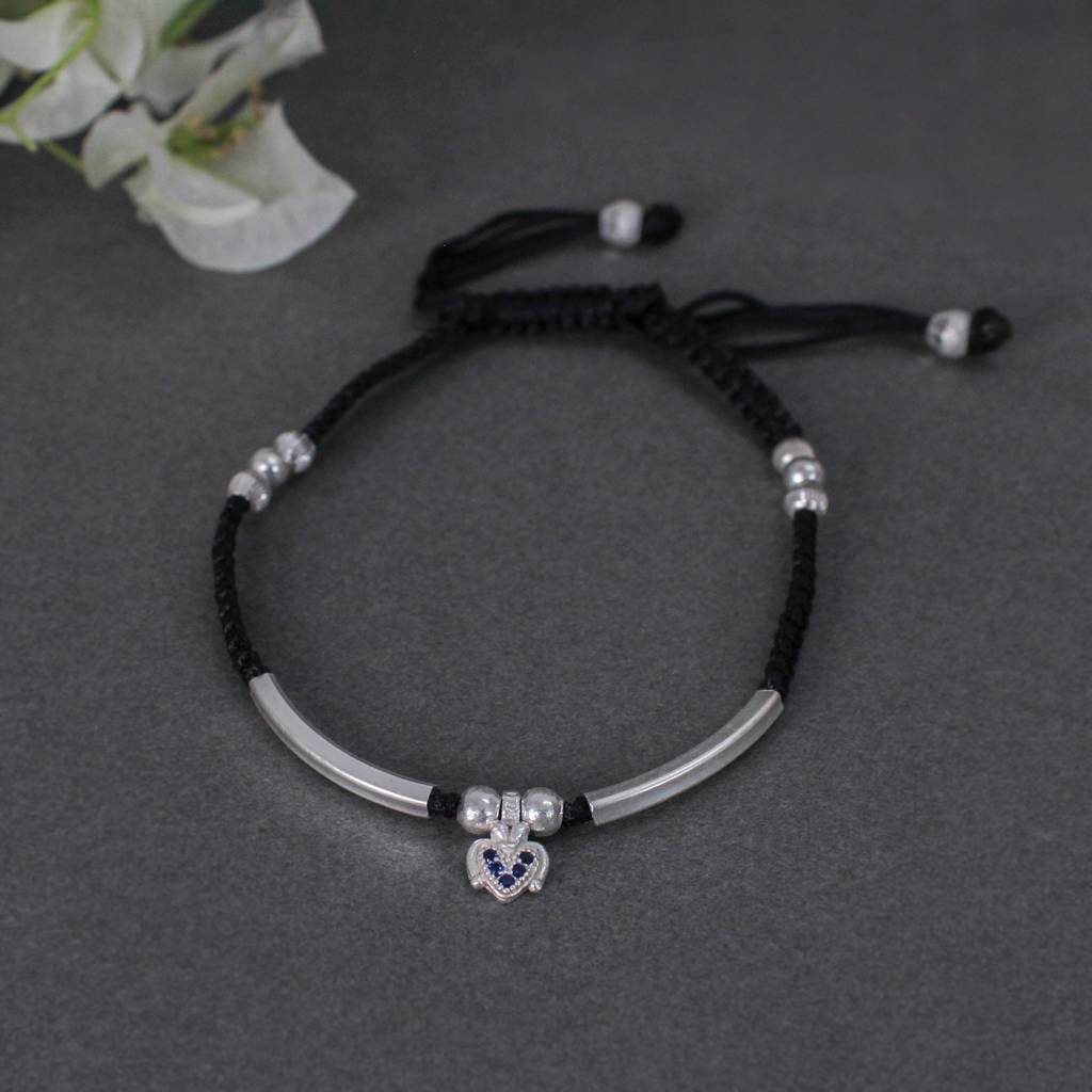 925 Sterling Silver Adjustable Anklet With Black Cord And Heart Charm : SANK001
