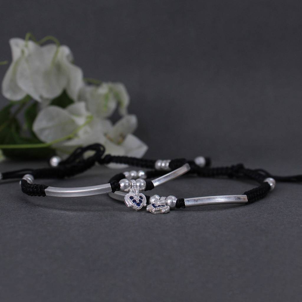 925 Sterling Silver Adjustable Anklet With Black Cord And Heart Charm : SANK001