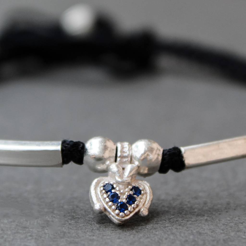 925 Sterling Silver Adjustable Anklet With Black Cord And Heart Charm : SANK001