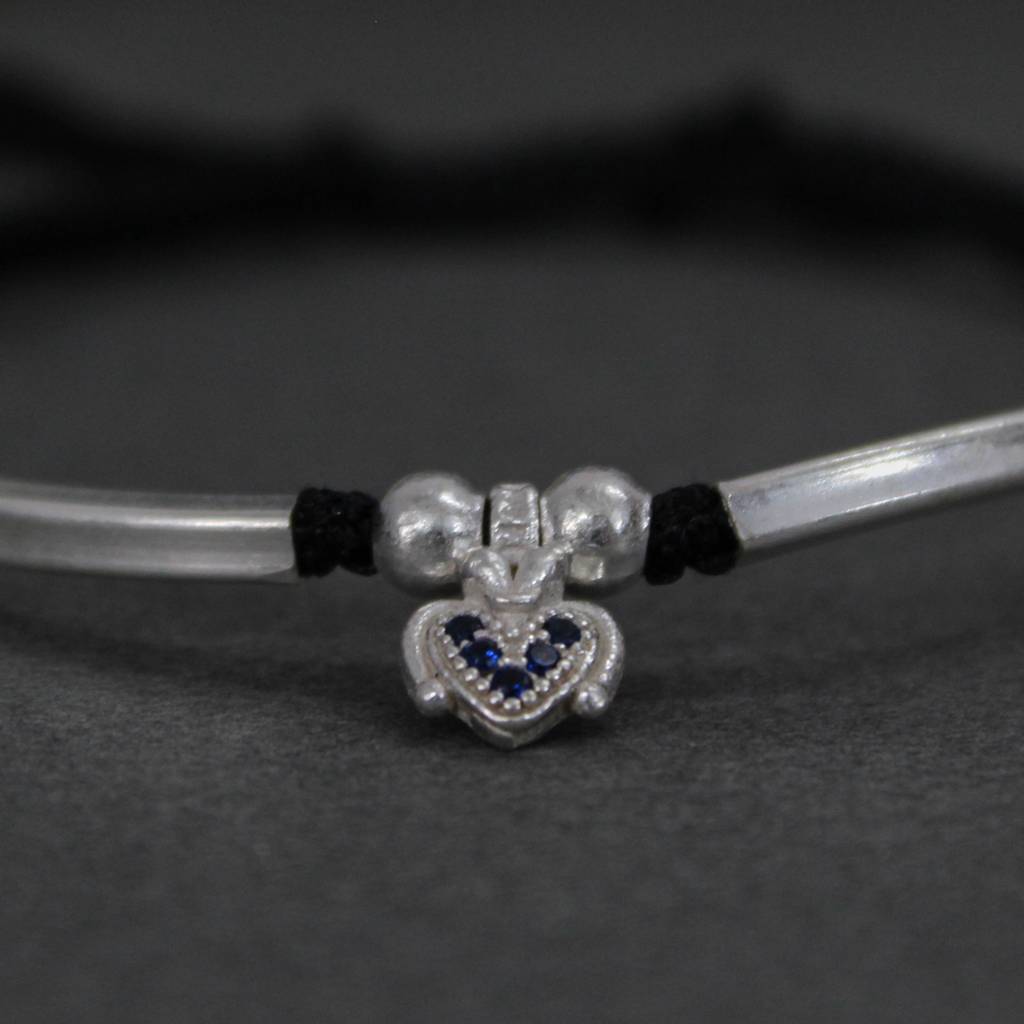 925 Sterling Silver Adjustable Anklet With Black Cord And Heart Charm : SANK001