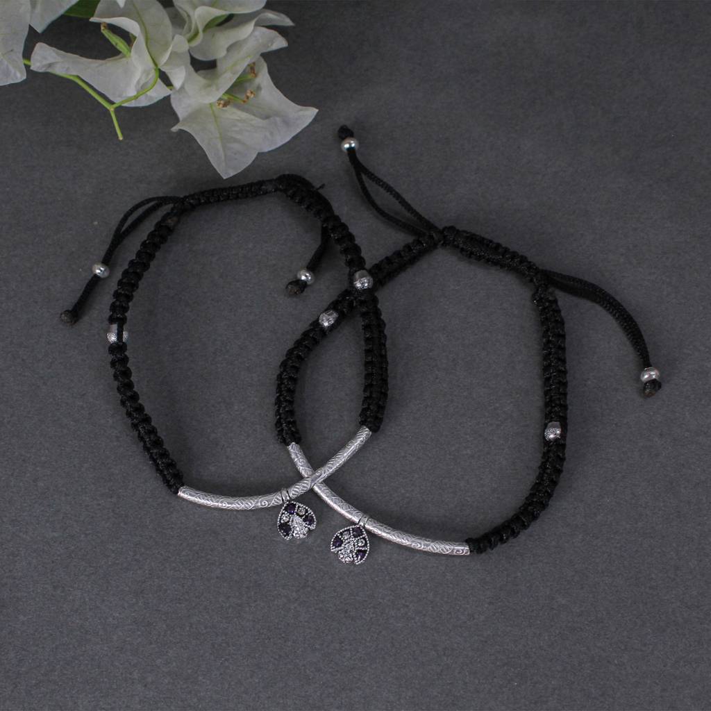 Adjustable 925 Silver Anklet With Sapphire Accents : SANK002