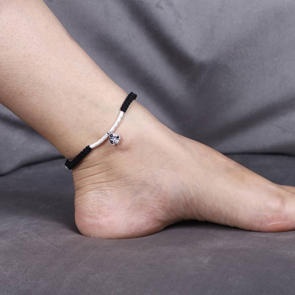 Adjustable 925 Silver Anklet With Sapphire Accents : SANK002