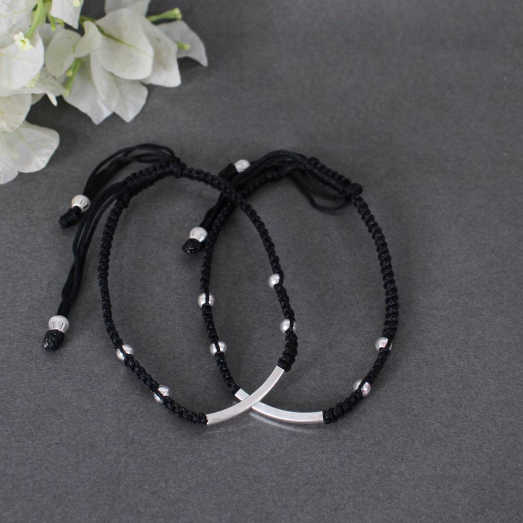 Minimalist 925 Silver Adjustable Anklet With Black String : SANK003