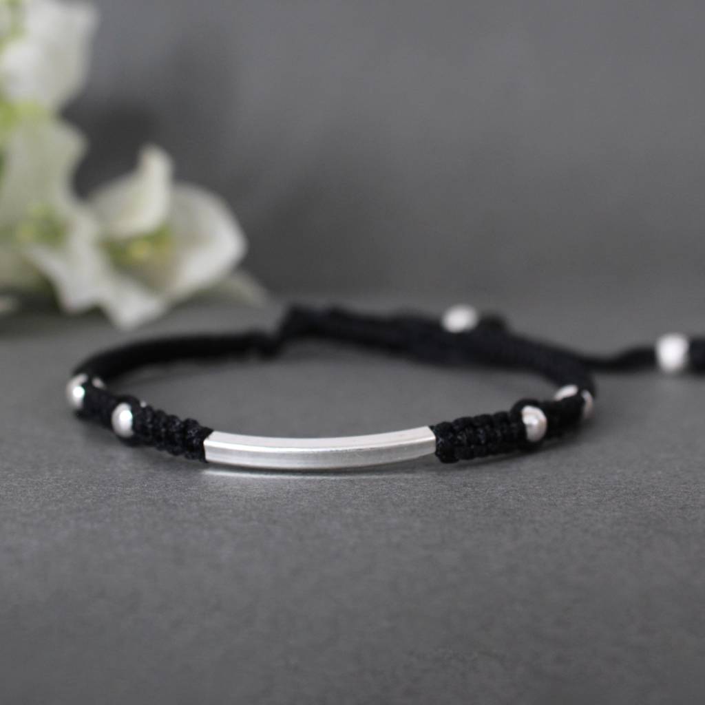Minimalist 925 Silver Adjustable Anklet With Black String : SANK003