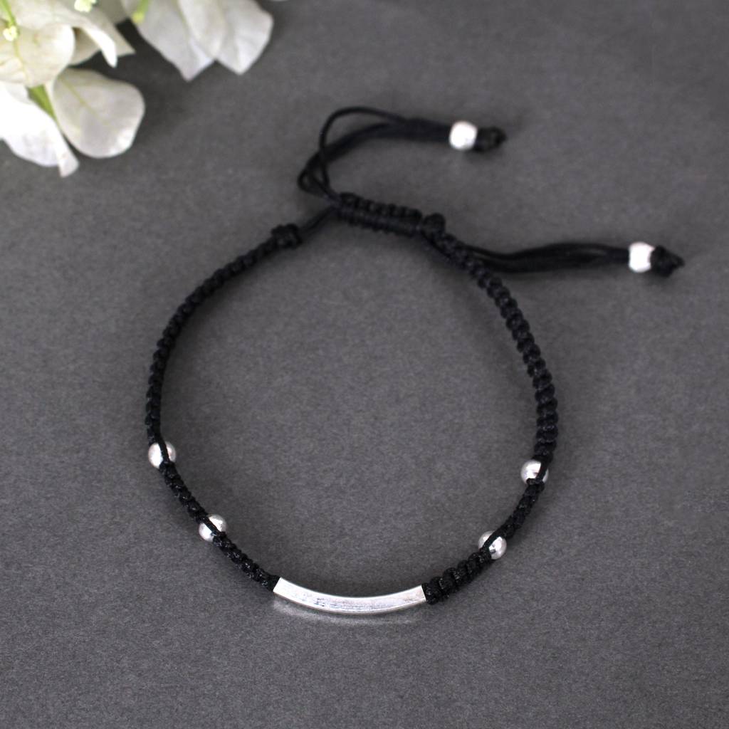 Minimalist 925 Silver Adjustable Anklet With Black String : SANK003