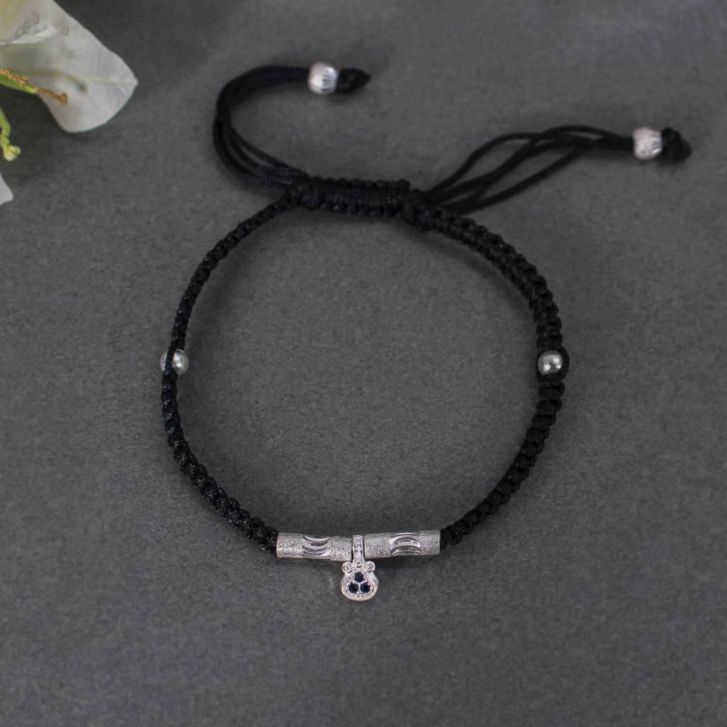 Bohemian 925 Silver Adjustable Anklet With Blue Gemstone Pendant : SANK004