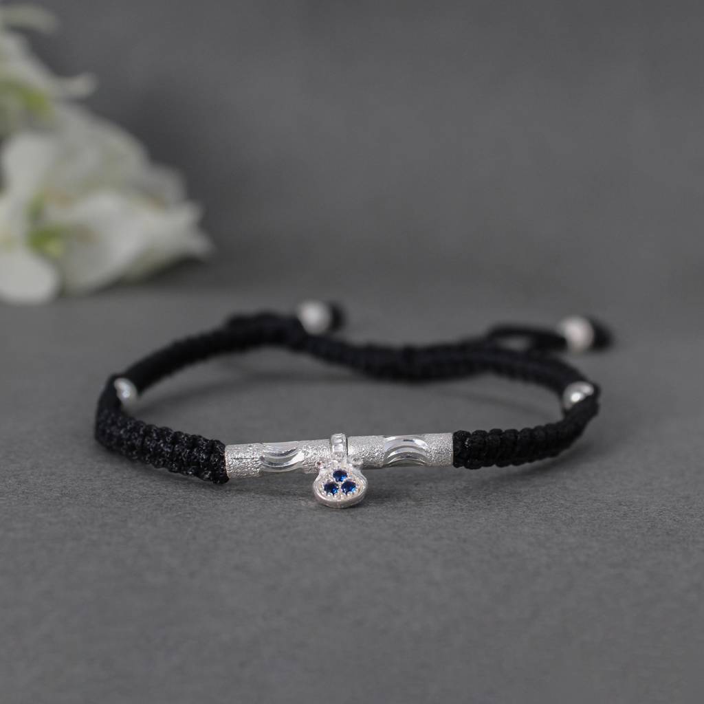 Bohemian 925 Silver Adjustable Anklet With Blue Gemstone Pendant : SANK004
