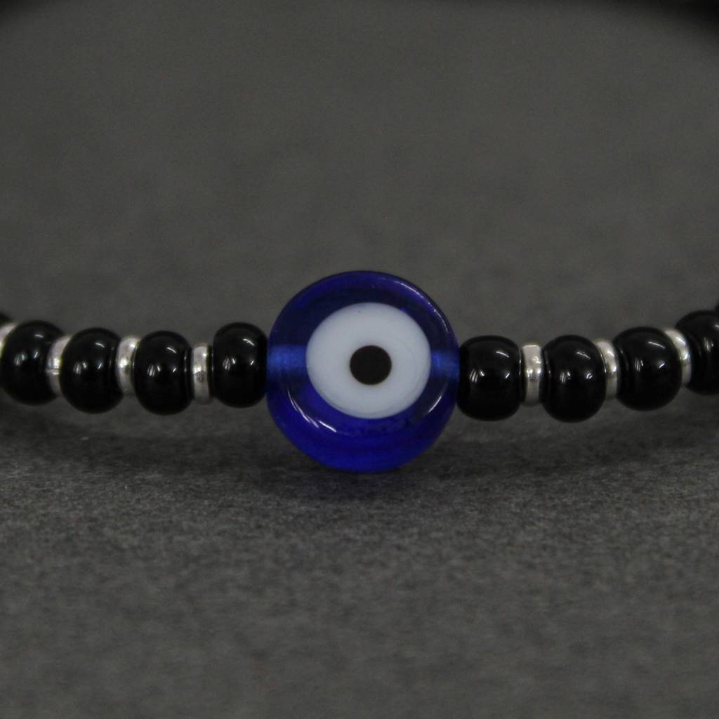 925 Sterling Silver Evil Eye Adjustable Anklets With Black Cord : SANK006