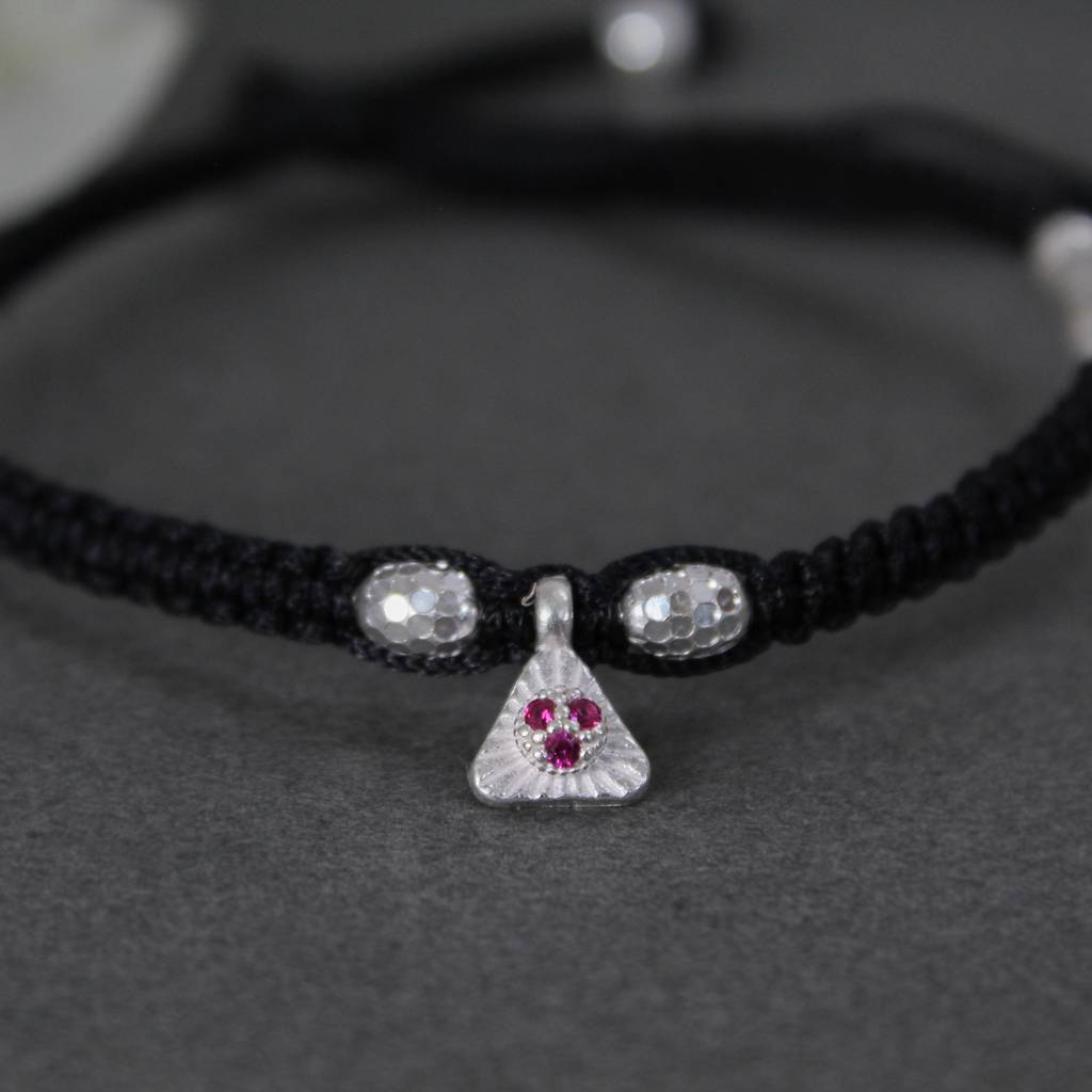 925 Silver Adjustable Anklet With Beaded Cord And Ruby Pendant : SANK007