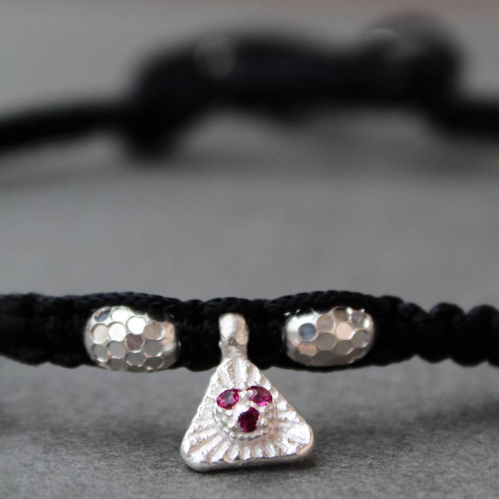 925 Silver Adjustable Anklet With Beaded Cord And Ruby Pendant : SANK007
