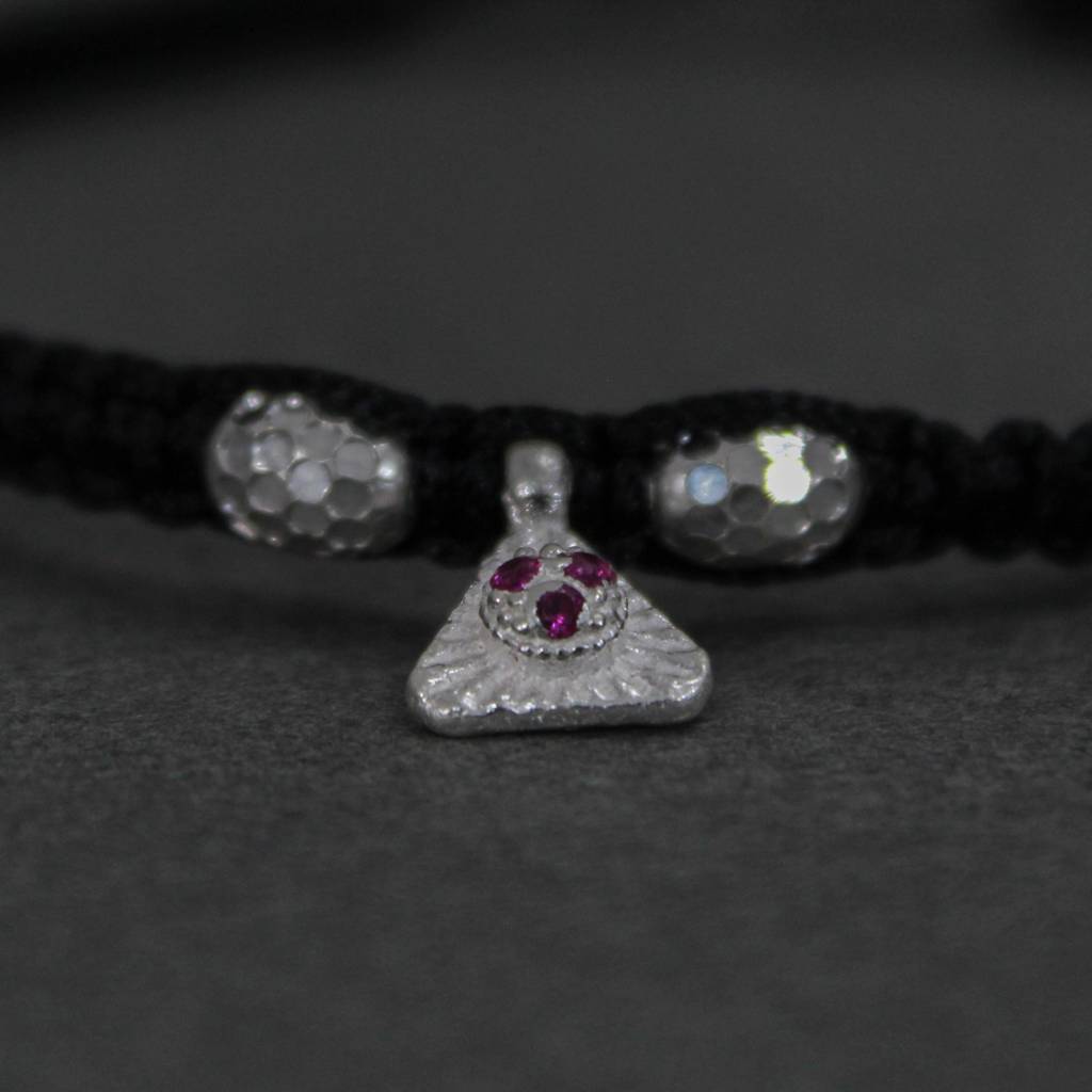 925 Silver Adjustable Anklet With Beaded Cord And Ruby Pendant : SANK007