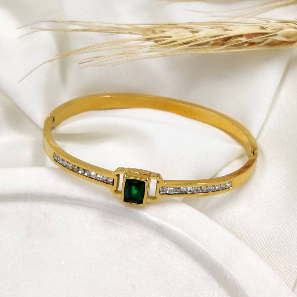 Gold Plated Stainless Steel Aziza Emerald Bracelet : (S)B-C-7-0