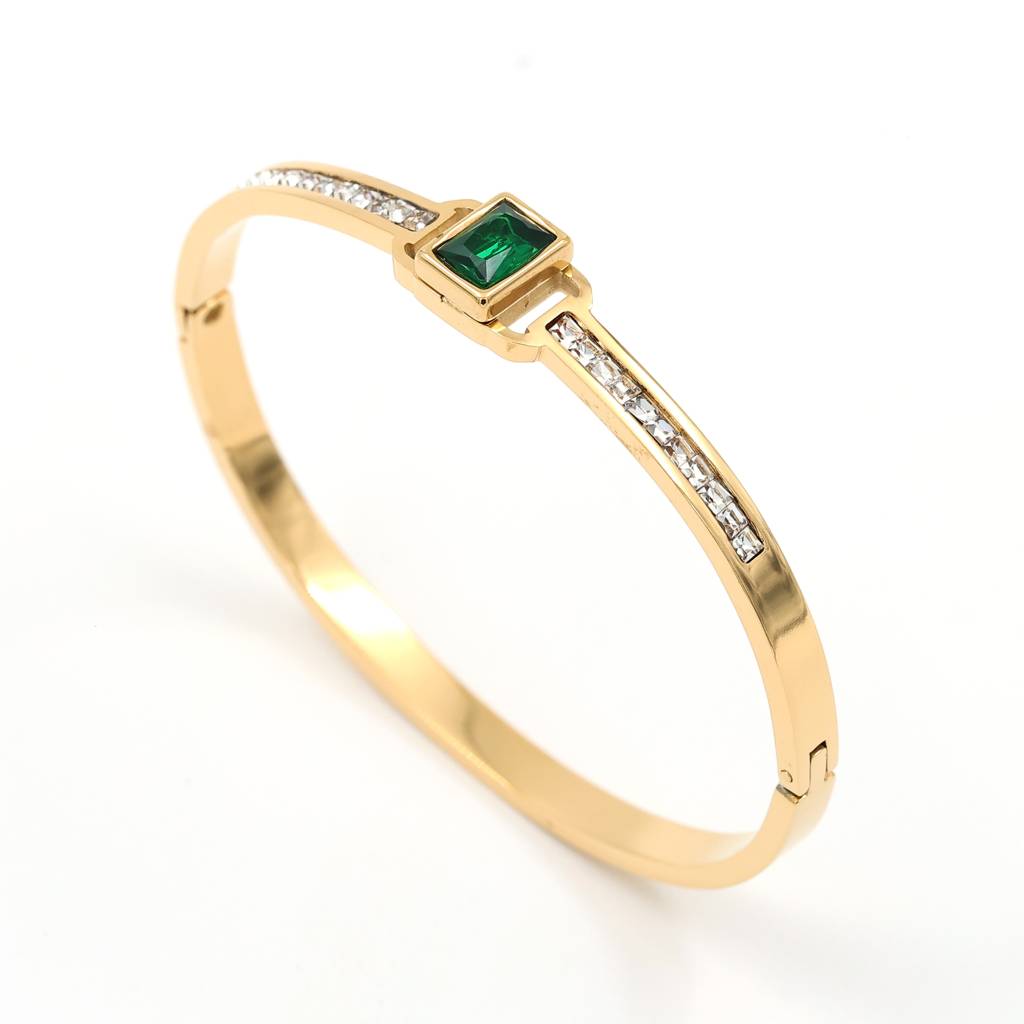 Gold Plated Stainless Steel Aziza Emerald Bracelet : (S)B-C-7-0