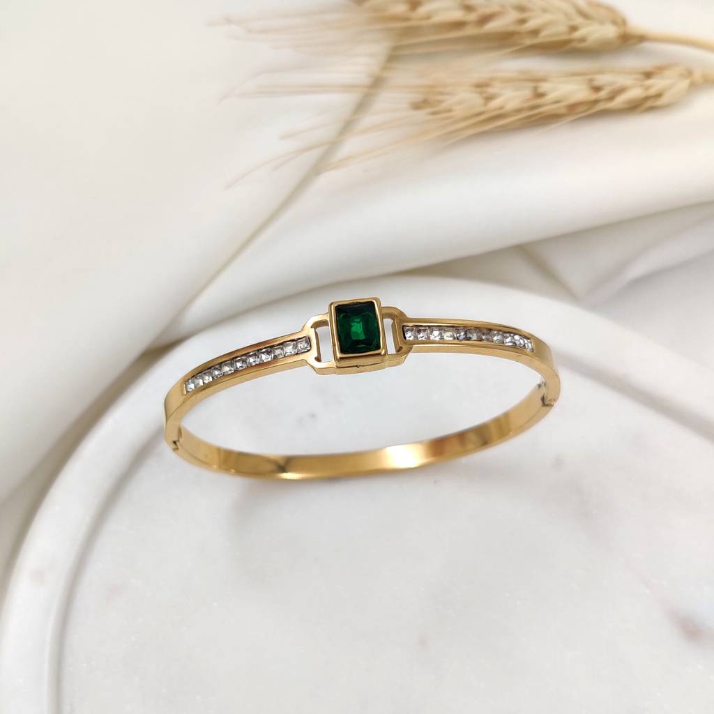Gold Plated Stainless Steel Aziza Emerald Bracelet : (S)B-C-7-0