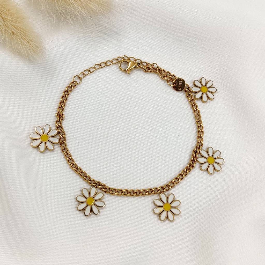 Gold Plated Stainless Steel Daisy Charm Bracelet : (S)B-CH-2-0