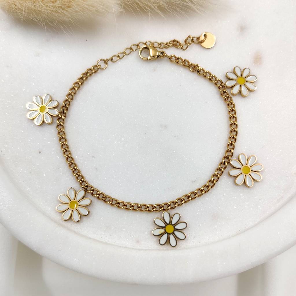 Gold Plated Stainless Steel Daisy Charm Bracelet : (S)B-CH-2-0