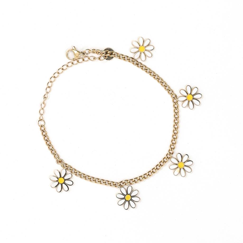 Gold Plated Stainless Steel Daisy Charm Bracelet : (S)B-CH-2-0