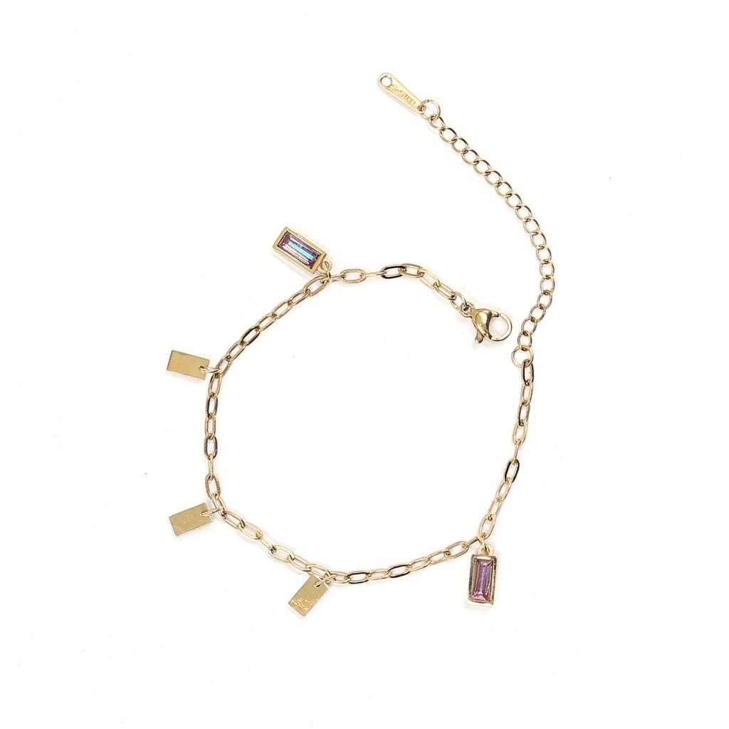 Gold Plated Stainless Steel Baguette Charm Bracelet : (S)B-CR-2-0