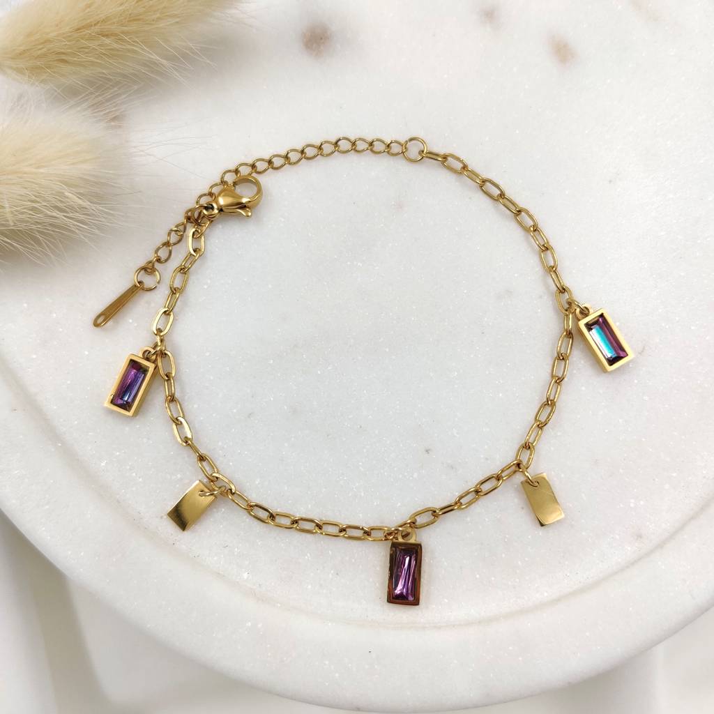 Gold Plated Stainless Steel Baguette Charm Bracelet : (S)B-CR-2-0