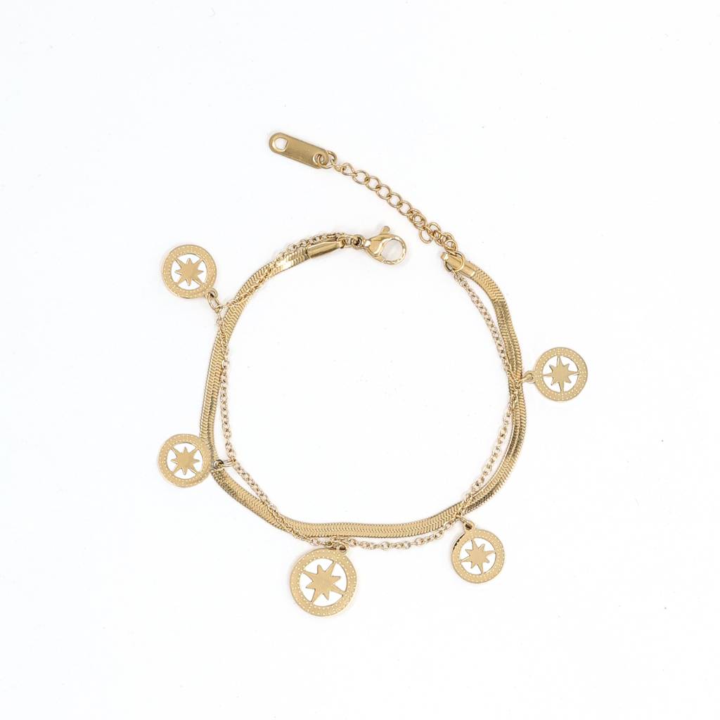 Gold Plated Stainless Steel Compass Charm Bracelet : (S)B-D-2-0