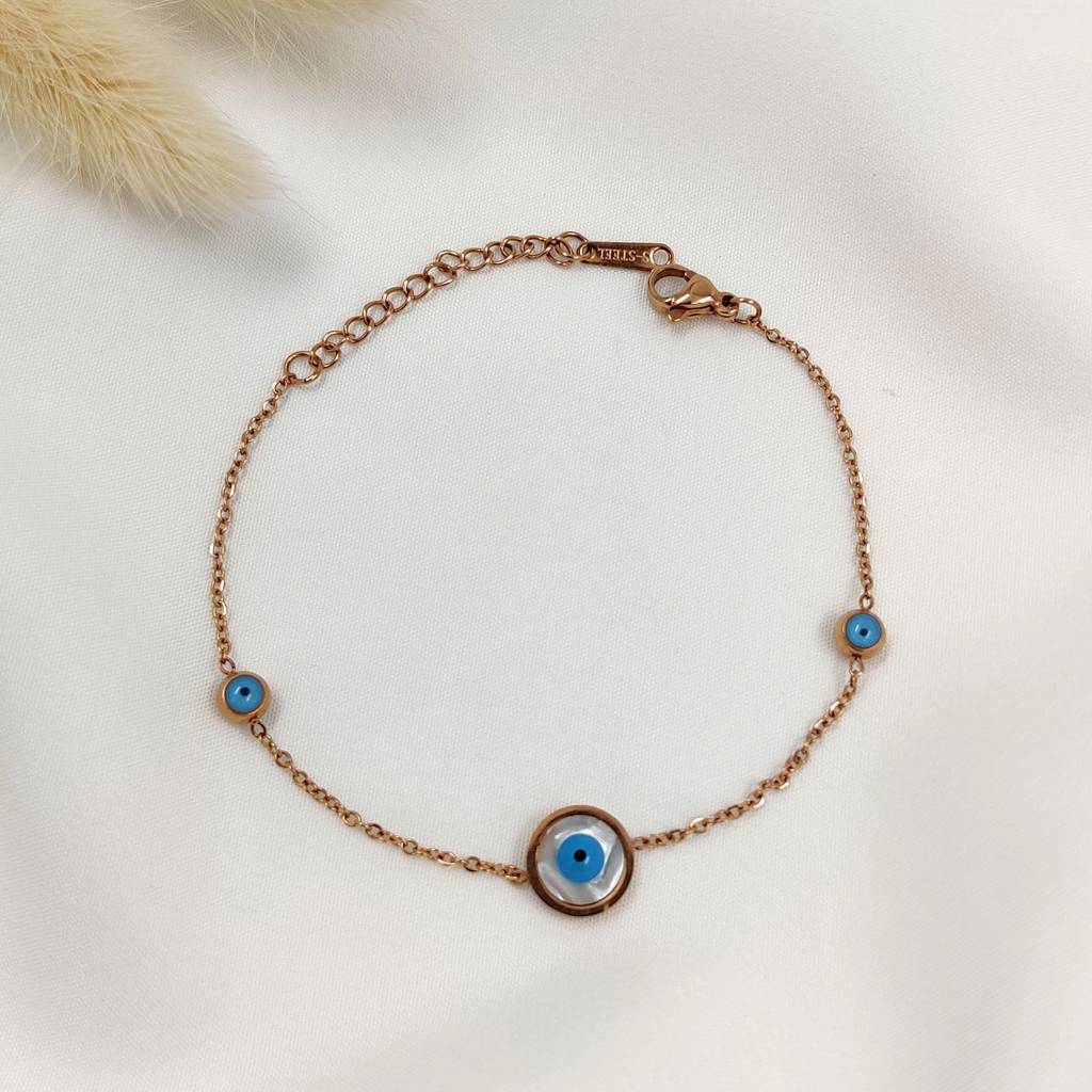 Rose Gold Plated Stainless Steel Good Vibes Eye Bracelet : (S)B-EE-1-0