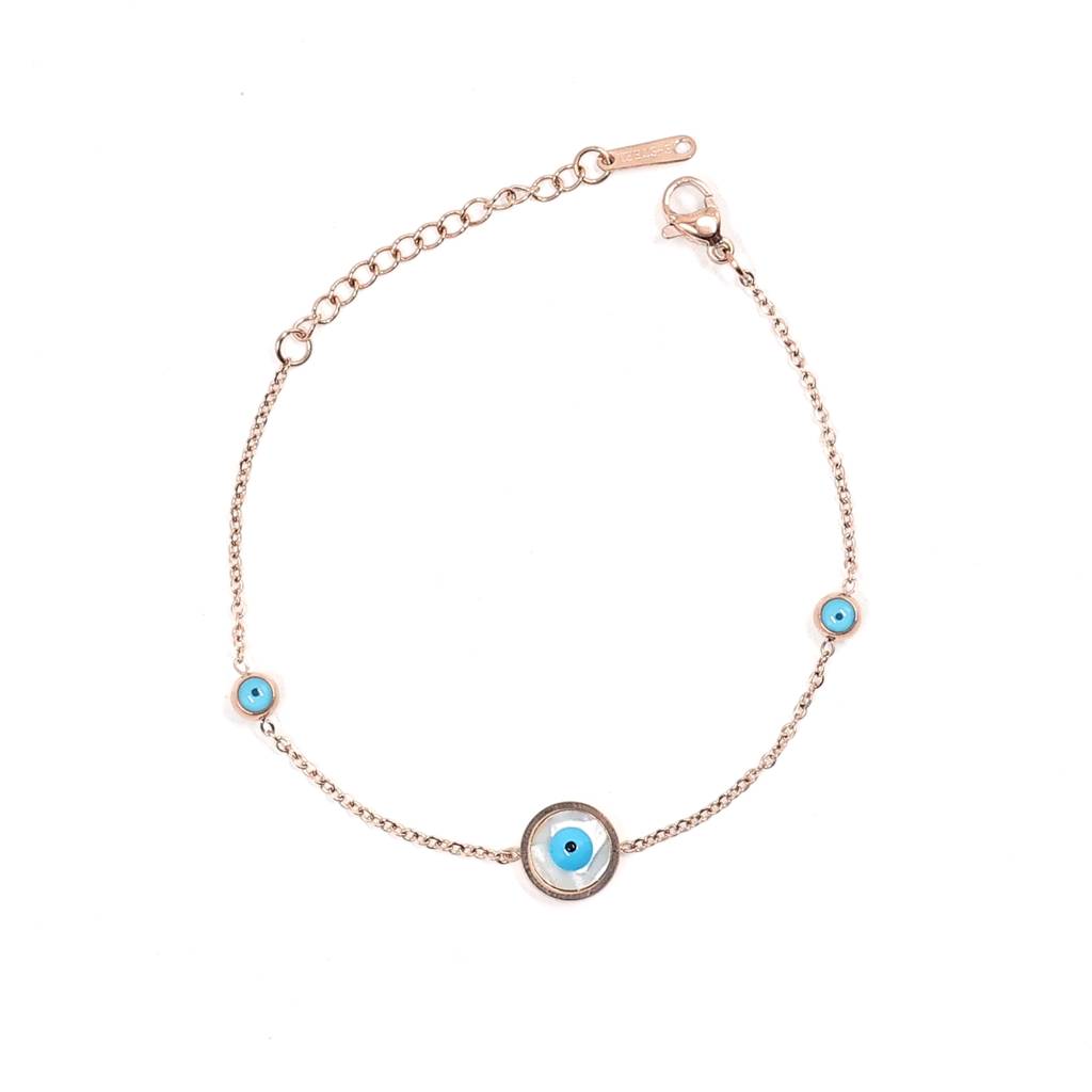 Rose Gold Plated Stainless Steel Good Vibes Eye Bracelet : (S)B-EE-1-0