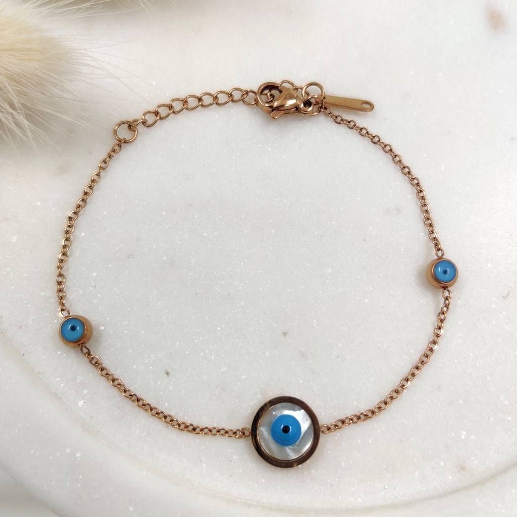 Rose Gold Plated Stainless Steel Good Vibes Eye Bracelet : (S)B-EE-1-0