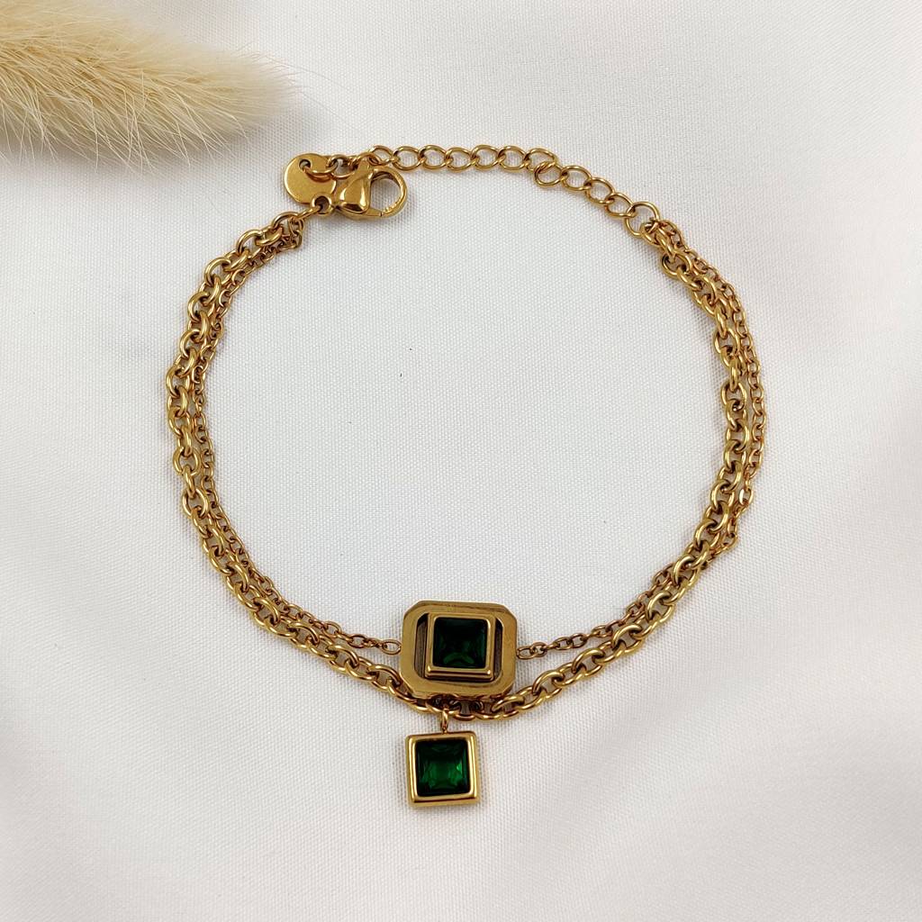 Gold Plated Stainless Steel Valena Emerald Charm Bracelet : (S)B-EM-2-0