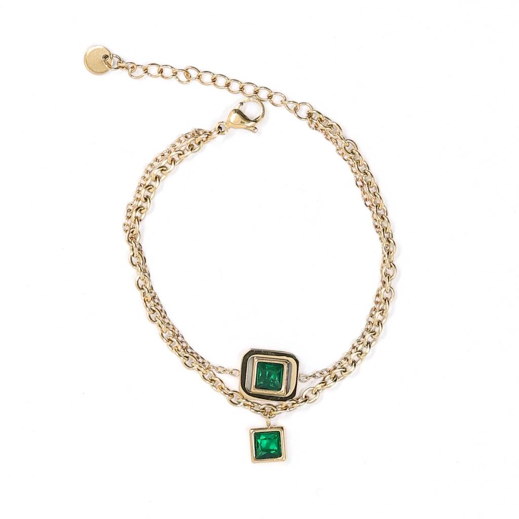 Gold Plated Stainless Steel Valena Emerald Charm Bracelet : (S)B-EM-2-0