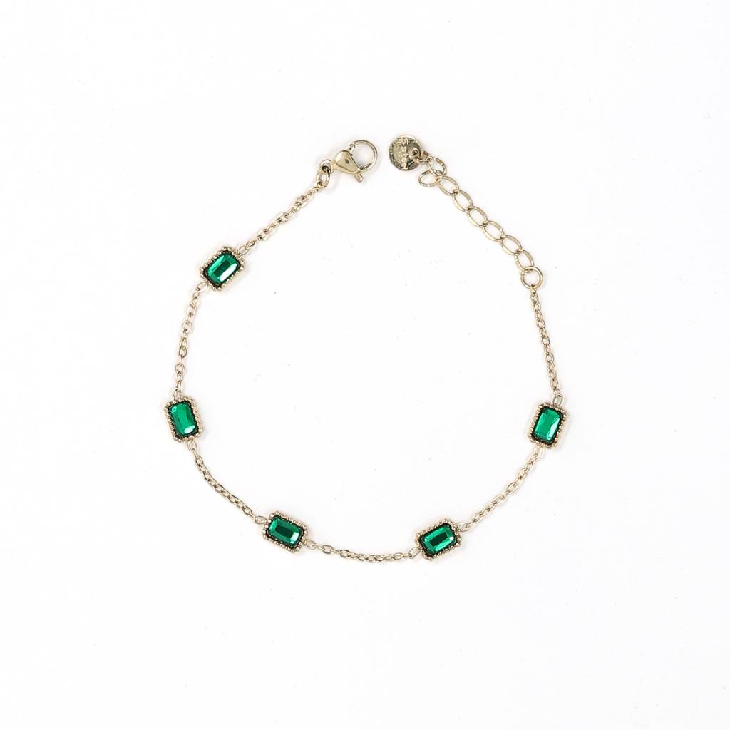 Gold Plated Stainless Steel Emerald Elaine Bracelet : (S)B-EM-3-0