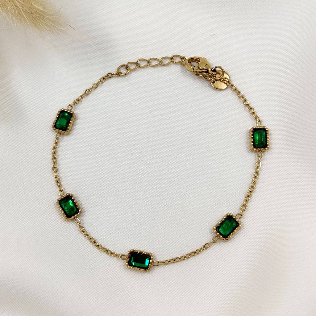 Gold Plated Stainless Steel Emerald Elaine Bracelet : (S)B-EM-3-0