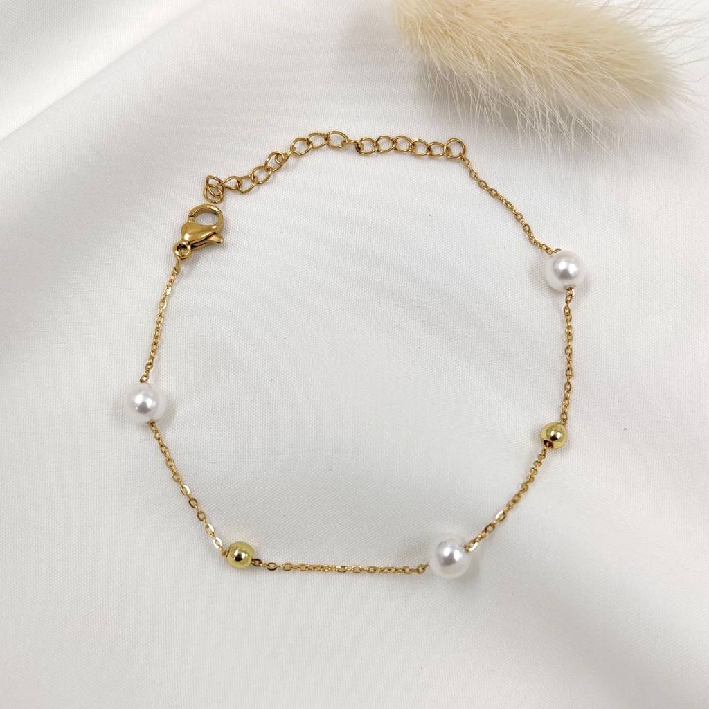 Gold Plated Stainless Steel Sienna Pearl Bracelet : (S)B-P-1-0